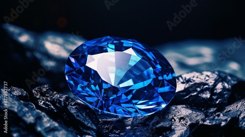 A close-up 4K image of a flawless, sapphire gemstone in brilliant shades of blue