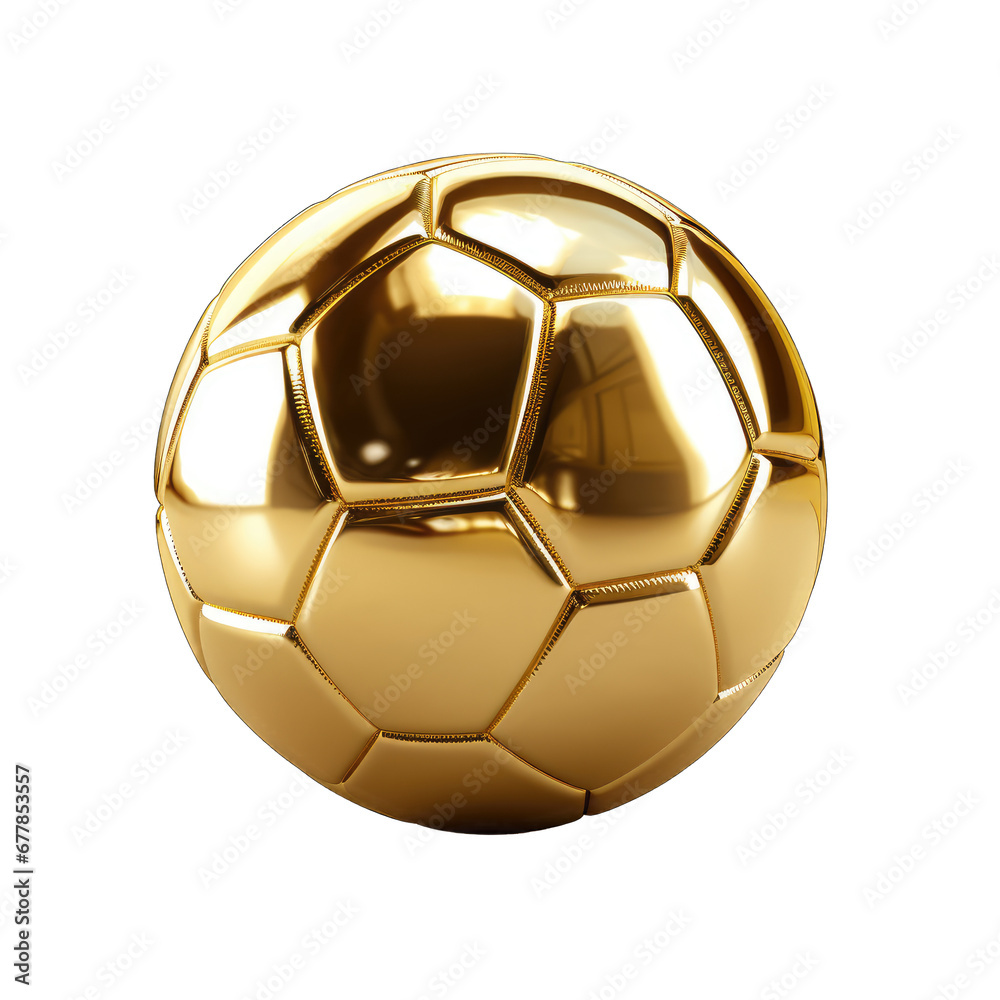 Naklejka premium Golden soccer ball isolated on transparent and white background. PNG transparent