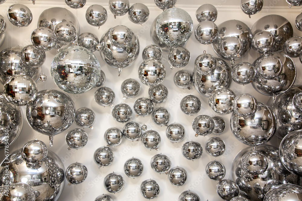 silver christmas balls  and decorations  interior room house celebration New Year's  background desktop wallpaper