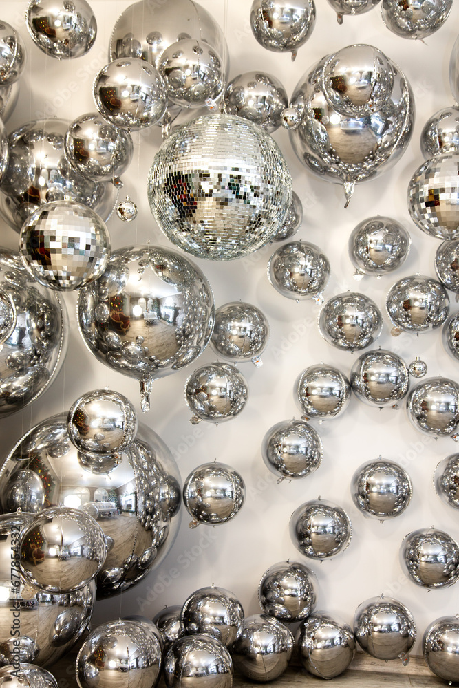 silver christmas balls  and decorations  interior room house celebration New Year's  background desktop wallpaper
