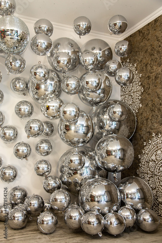  silver christmas balls and decorations interior room house celebration New Year's background desktop wallpaper