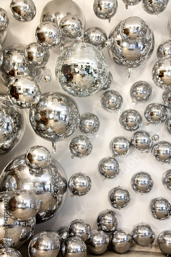 silver christmas balls and decorations interior room house celebration New Year's background desktop wallpaper