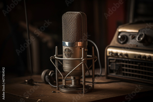 Step into nostalgia with an old vintage classic recording microphone perfect for studio sessions or vintage radio vibes. Ai generated