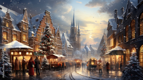 Festive Street Market: Cozy Christmas Ambiance with Gorgeous Lights