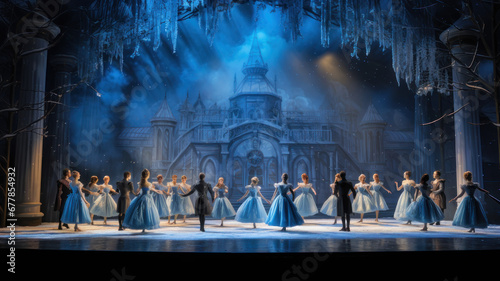 Christmas Performance: Children Dancing in Beautiful Attire on a Stunningly Decorated Stage