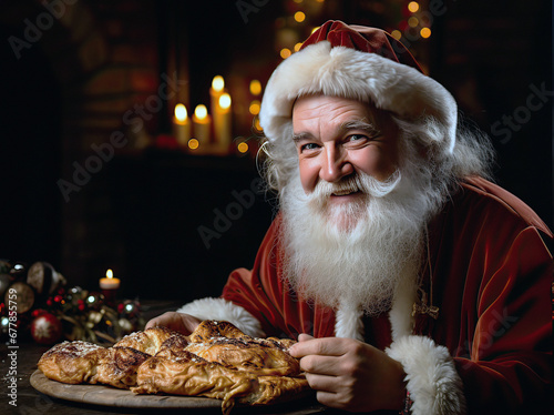 santa claus ded moroz eat pie photo