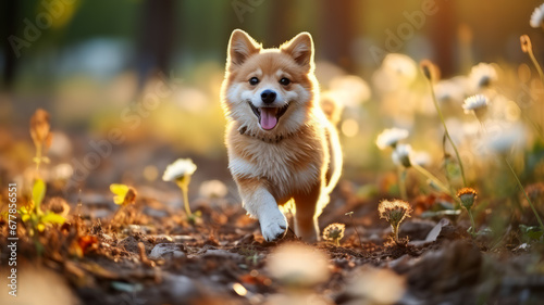 Playful Little Shiba Dog in the Grass, Selective Focus, No People, Animal Themes.