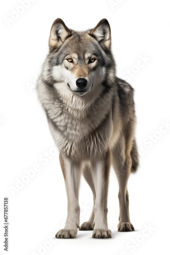 Grey wolf standing  isolated on white background