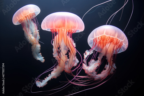 Jellyfish deep underwater, stunning photorealistic illustration