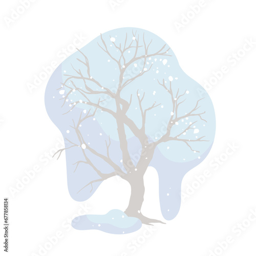 Winter snow-covered tree. Seasonal elements for decoration and landscapes. Vector graphics.