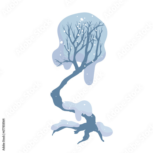 Winter snow-covered tree. Seasonal elements for decoration and landscapes. Vector graphics.