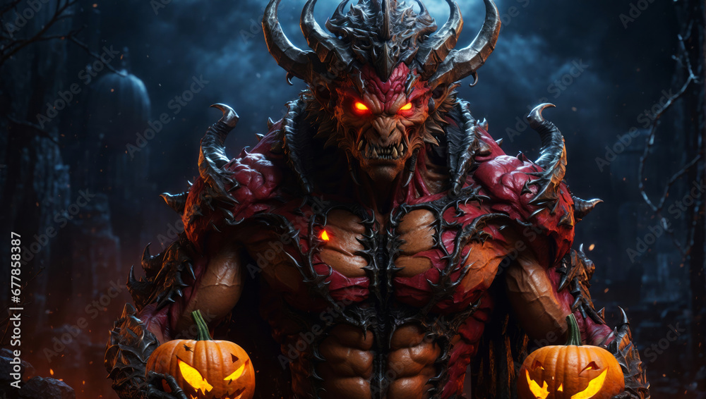 The Boogeyman with two pumpkins in his hands. The Boogeyman with two pumpkins in his hands.