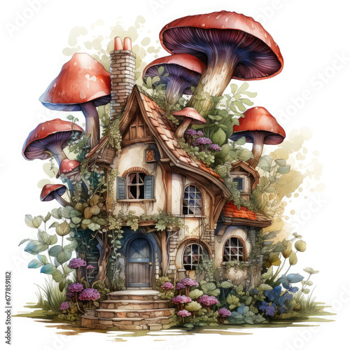 Watercolor Fairy House Sublimation clipart illustration Generative Ai
