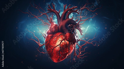 Stylized Human Heart Illustration: Neuronal Cardiovascular Connections. Generative ai photo