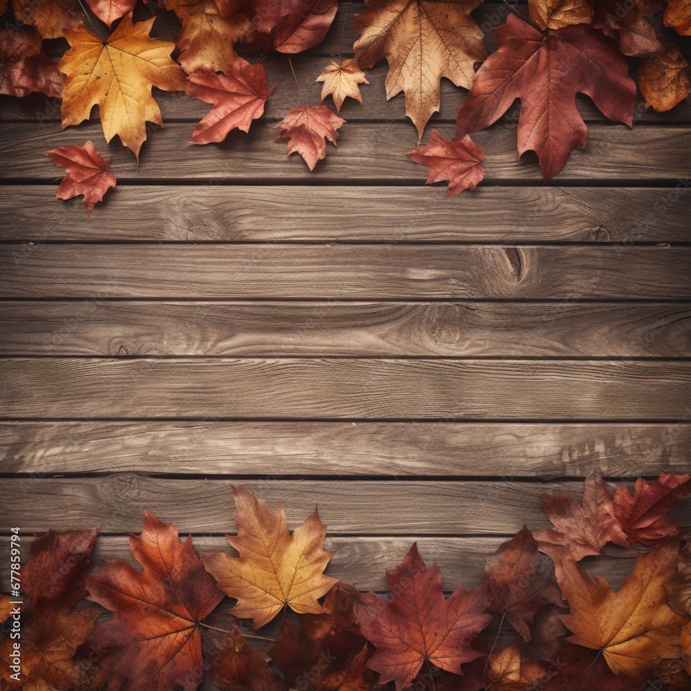  Leaves in Various Hues Adorning a Wooden Background, A Captivating Display of Nature's Fall Palette