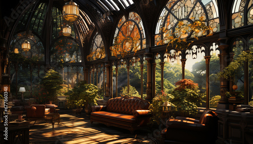 Ancient architecture, illuminated window, famous place, elegant design, historic monument generated by AI