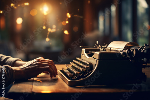 classic and contemporary, an image depicts a person typing a search query on a vintage typewriter, embodying the timeless essence of seeking information photo