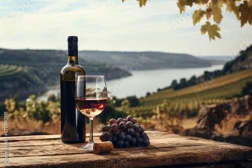 Wine set against the backdrop of a scenic landscape