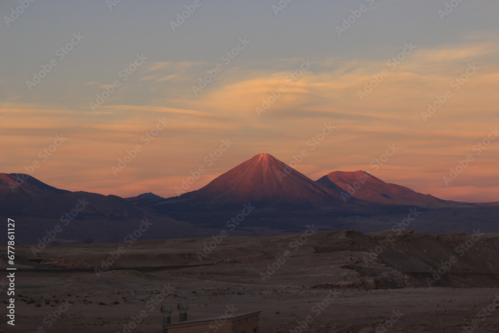 Licancabur Volcano during the sunset in San Pedro de Atacama.