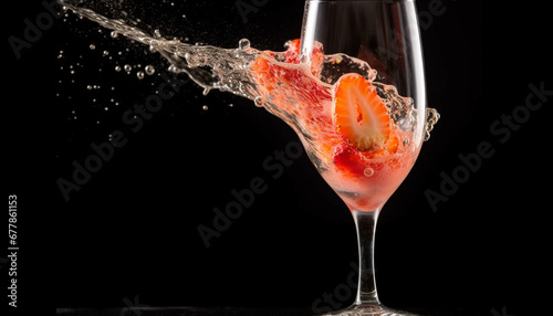 Refreshing wine poured over ice in a black background studio generated by AI