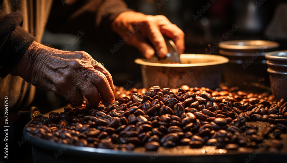 Senior barista making fresh coffee in a workshop generated by AI Senior barista making fresh coffee in a workshop generated by AI