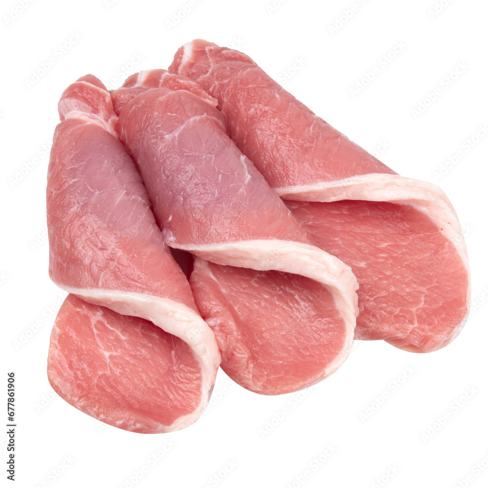 Raw pork chops isolated on white, close-up