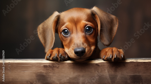 photo of an adorable dachshund, minimalistic background, cute
