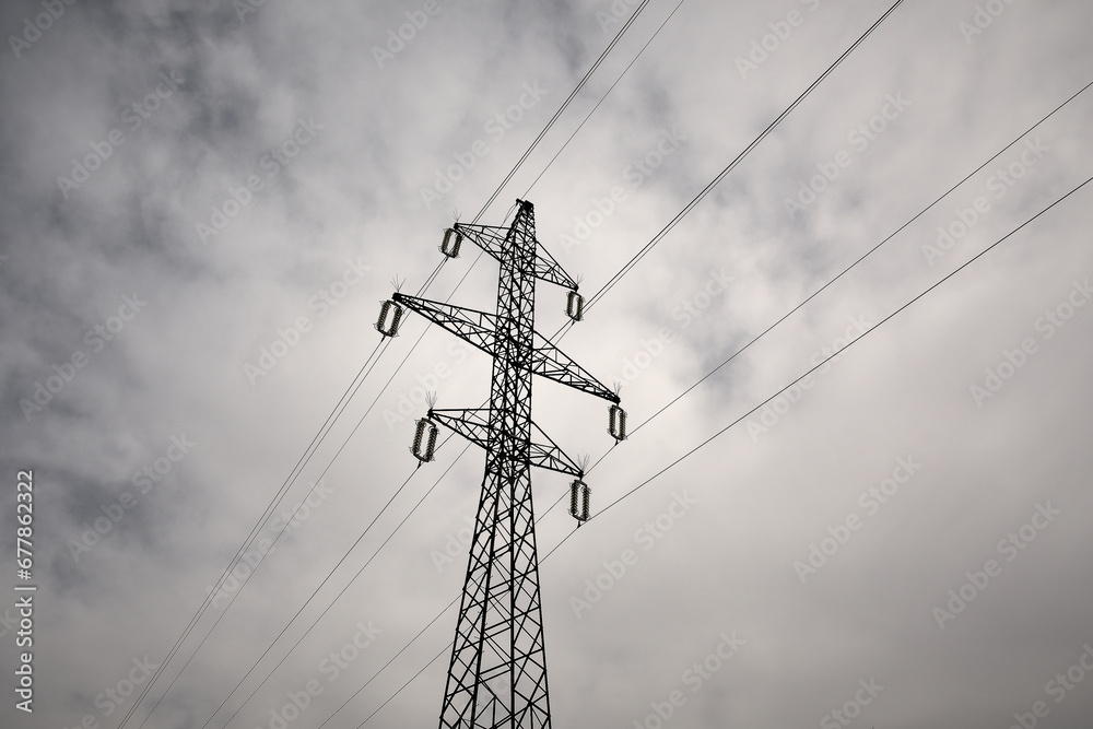 high voltage pole and electricity wires
