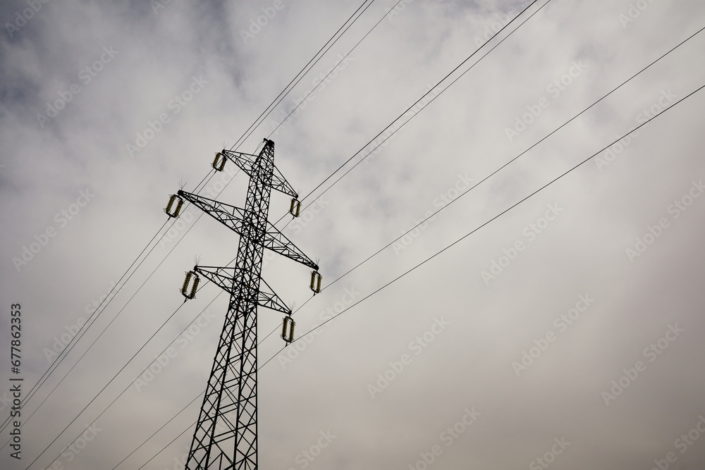 high voltage pole and electricity wires