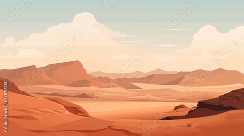 Desert landscape background with sand and mountains. Vector illustration in cartoon style