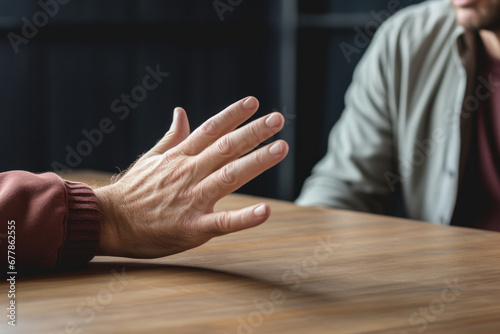 person reaching out for professional help, perhaps through a supportive helpline or therapy session, emphasizing the importance of seeking assistance for mental health challenges photo