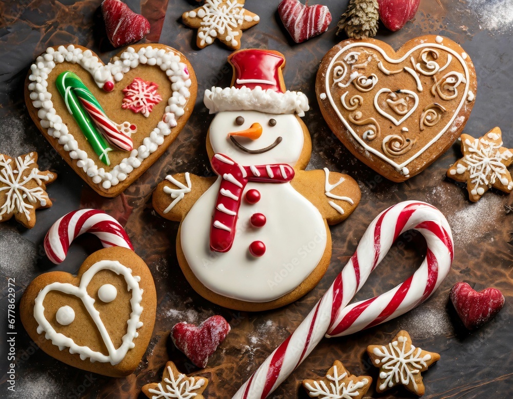 AI generated illustration of a festive selection of gingerbread cookies