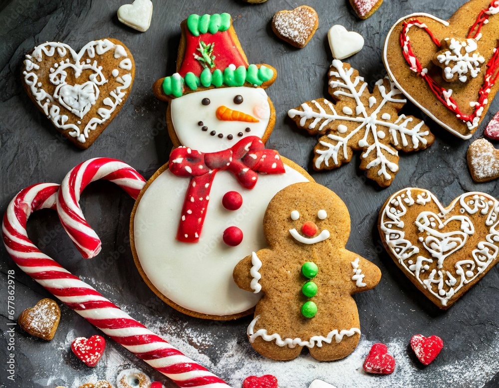 AI generated illustration of a festive selection of gingerbread cookies AI generated illustration of a festive selection of gingerbread cookies