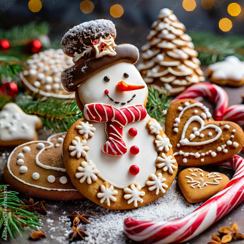 AI generated illustration of a festive selection of gingerbread cookies AI generated illustration of a festive selection of gingerbread cookies