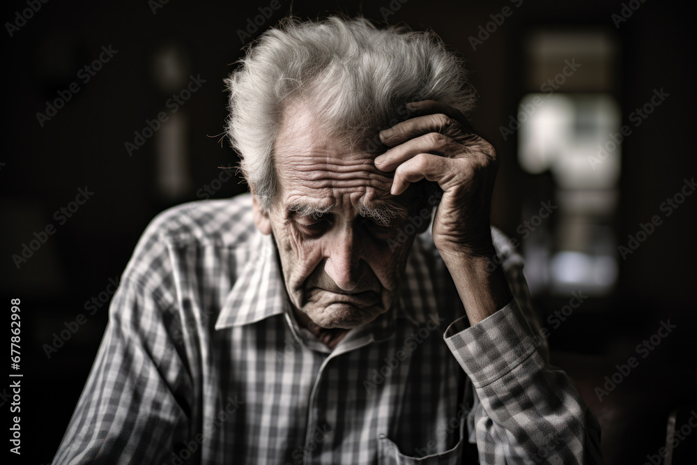 Depicting the emotional strain of an elderly person coping with loss, emphasizing the need for emotional support and mental health services for seniors Depicting the emotional strain of an elderly person coping with loss, emphasizing the need for emotional support and mental health services for seniors