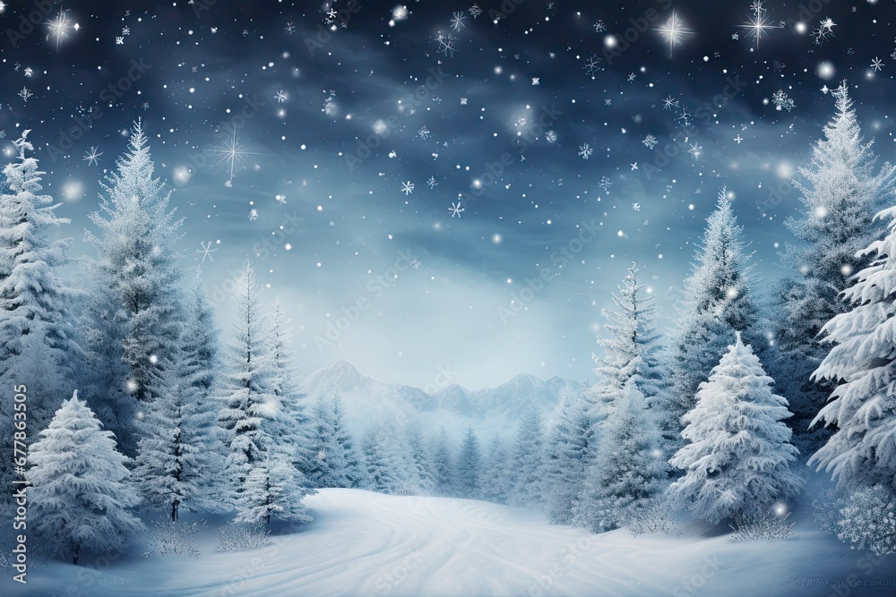 Chritmas landscape with snow abstract background