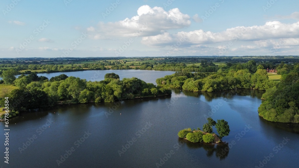 Fototapeta premium Aerial shot of the large gravel pit in Derbyshire