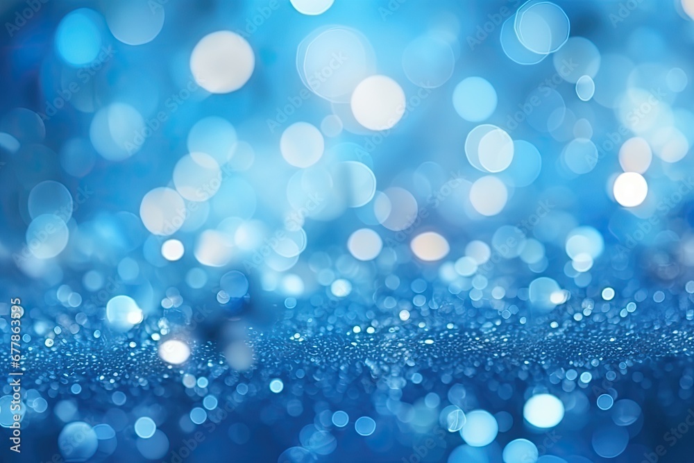 deep blue glitter bokeh background. backdrop of shiny blurry particles
