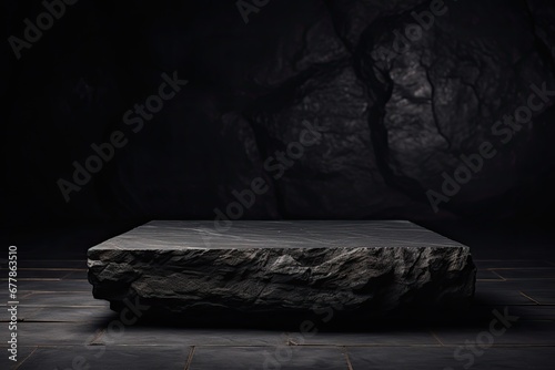 Wallpaper Mural crude amenty podium for product presentation. smoke or white steam and dark black wall and floor in marble tiles on the background Torontodigital.ca