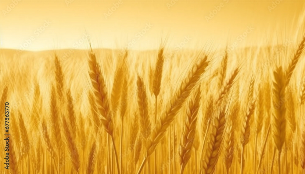 Golden wheat fields in autumn, a tranquil rural landscape pattern generated by AI