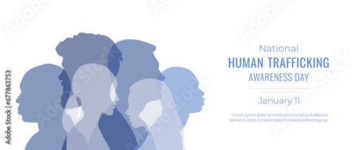 National day against human trafficking.Banner with silhouettes of people.January 11.Vector illustration.