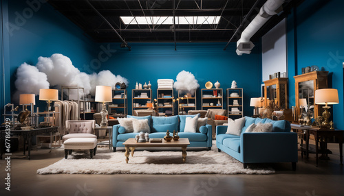 A modern, comfortable living room with elegant decoration and lighting generated by AI