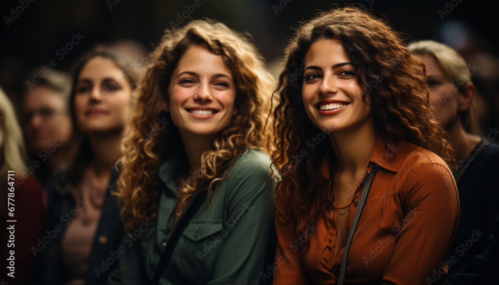 Smiling young women enjoying friendship and togetherness generated by AI