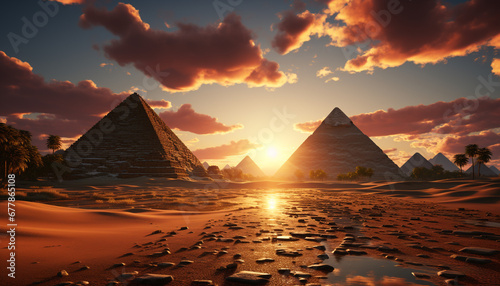 Egyptian culture  sunset  landscape  famous place  archaeology  sand  travel destinations  old ruin  Africa generated by AI