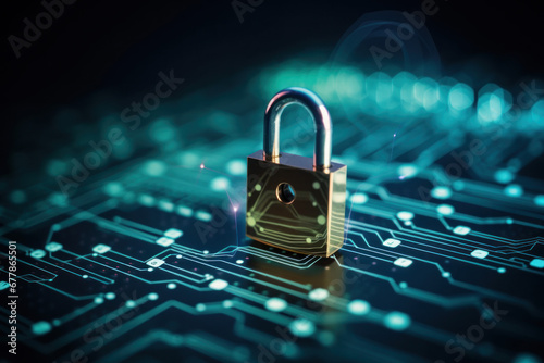 Highlighting secure financial transactions, a digital padlock symbolizes the safety of a payment gateway, complemented by a seamless online transaction in the backdrop photo