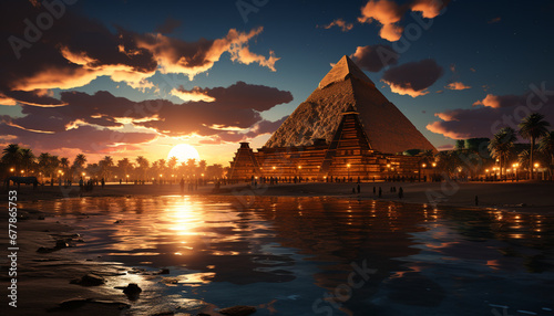 Ancient ruins reflect spirituality in famous sunset travel destinations generated by AI