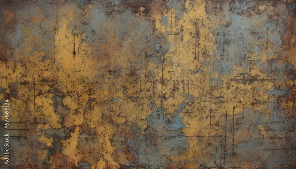 Rusty old metal plate with abstract pattern and scratched texture generated by AI