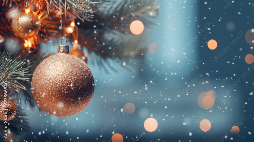 Christmas tree festive city background with golden bokeh with space for text Christmas tree festive city background with golden bokeh with space for text