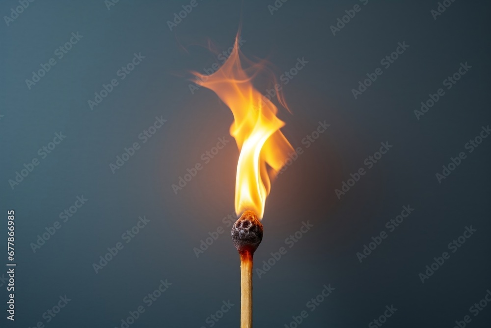 Burning match on a black background, A single matchstick burning Burning match on a black background, A single matchstick burning
