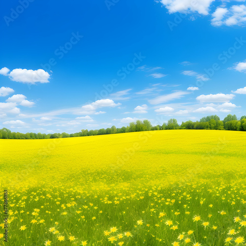 field of yellow flowers, spring landscape